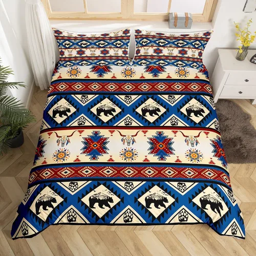 Vista 27 de Erosebridal Juego de funda de edredón estilo bohemio occidental tamaño individual, diseño de vaca atrapasueños del suroeste, juego de ropa de cama
