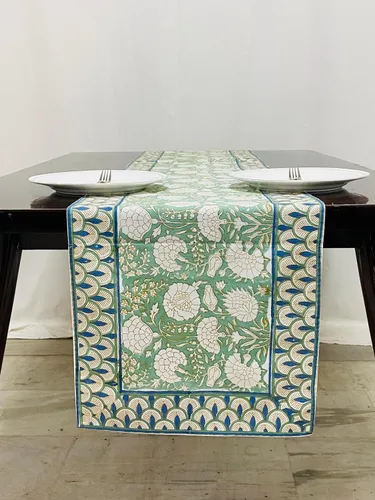 Vista 13 de Ridhi Camino de mesa reutilizable de 100 % algodón con estampado de espárragos, color verde, 16 x 70 pulgadas, camino de mesa decorativo para uso