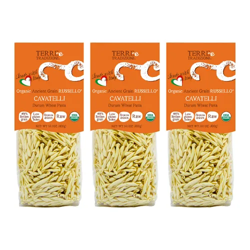 Vista 8 de TERRE E TRADIZIONI Paquete de 6 pastas de trigo italiano orgánico durum, cavatelli – Russelló de grano antiguo siciliano vegano elaborado en Italia.