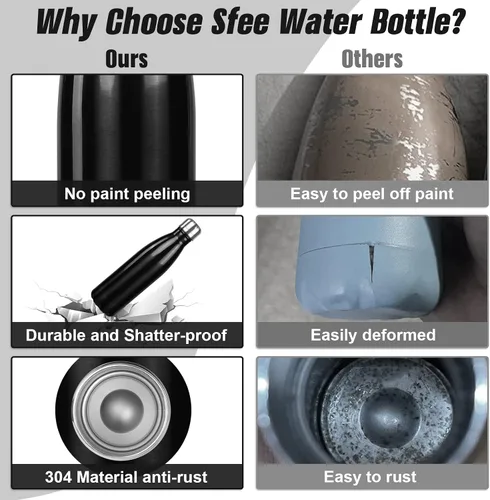 Vista 5 de Sfee Botella de agua aislada, botellas de agua de acero inoxidable de 17 onzas, botellas de agua reutilizables al vacío de doble pared a prueba