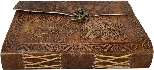 Vista 8 de Diario de búho, diario de cuero en relieve de búho, diario de cuero para hombres, diario de cuero para mujeres, diario de papel hecho a mano de 240