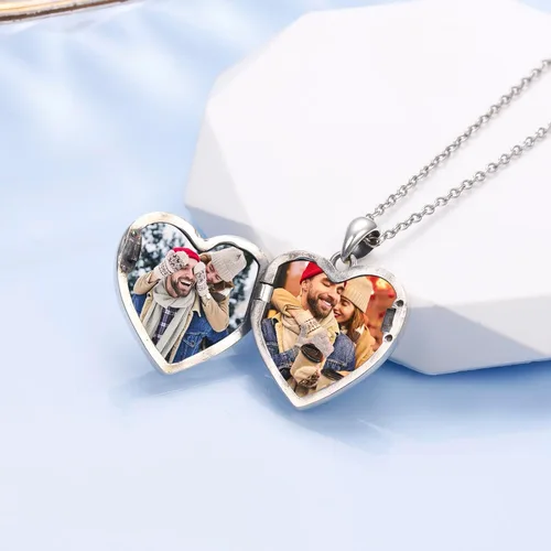 Vista 4 de DAOCHONG Tree of life Photo Locket Heart Shaped Locket Necklace That Holds 2 Pictures Photo Keep Someone Near to You Vintage Sterling Silver Heart