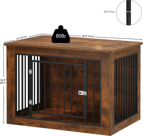 Vista 4 de YITAHOME Mueble de jaula para perros grandes, mesa auxiliar lateral, perrera moderna para perros de interior de hasta 60 libras, jaula de fusión