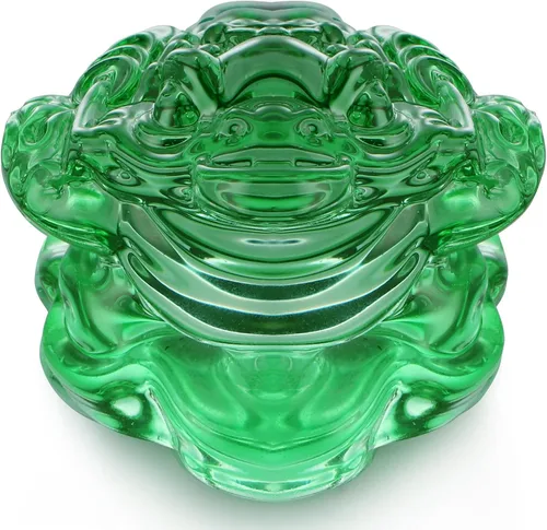 Vista 2 de MDLUU Paquete de 2 estatuas de sapo de dinero, ranas de la fortuna de cristal Feng Shui, amuleto de buena suerte para caja registradora, escritorio