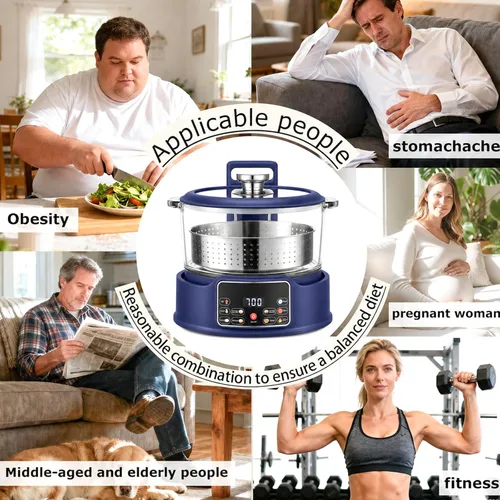 Vista 8 de Arrocera baja en azúcar 3L – Cocina multifuncional de arroz baja en carbohidratos r con cesta de elevación automática, preajuste y temporizador Azul