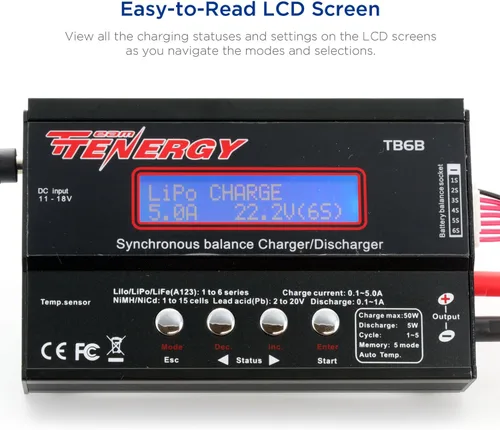 Vista 6 de Tenergy 1S-6S Digital Battery Pack Charger for Li-Fe/Li-PO/NiCd/NiMH Packs Balance Charger Discharger w/Tamiya/JST/EC3/HiTec/Deans Connectors + Lipo