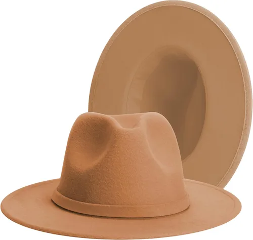 Vista 17 de Wide Brim Fedora Hats for Women & Men Classic Dress Panama Hat Adjustable Felt Hat with Band Todo beige.