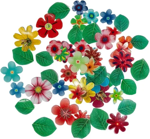 Vista 12 de Flores comestibles, hojas comestibles y mariposas comestibles blancas, papel de oblea, decoración de cupcakes para decorar papel de arroz