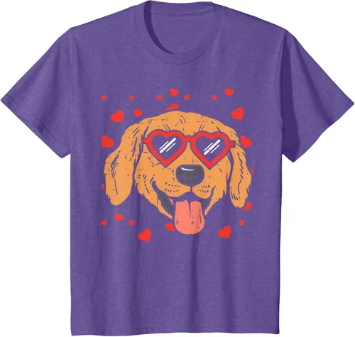 Vista 43 de Golden Retriever cara corazón gafas día de San Valentín perro regalo camiseta Negro
