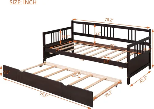 Vista 2 de Harper & Bright Designs Marco de sofá cama de madera de tamaño individual con nido, para niños y adolescentes. No necesita somier, muebles