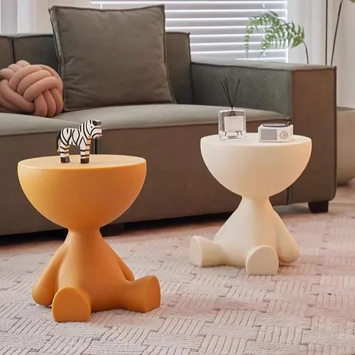 Vista 4 de Mesa auxiliar, mesa auxiliar moderna, mesa de sofá, mesa de noche con base abstracta para espacios pequeños, mesita de noche, decoración del hogar
