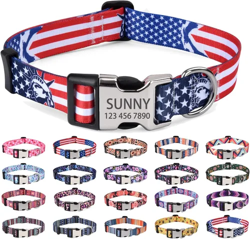 Vista 13 de Mihqy Collares de perro personalizados, collar de perro personalizado con nombre y número de teléfono, múltiples patrones y 4 tamaños de collar