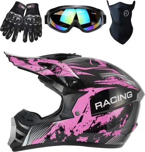 Vista 8 de Casco para niños y jóvenes para bicicleta de tierra, motocross, todoterreno, motocicleta, ATV, UTV, bicicleta de calle, Combo de guantes, gafas