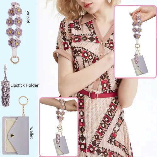 Vista 131 de BIHRTC Llavero de pulsera boho con soporte para lápiz labial, pulsera hecha a mano