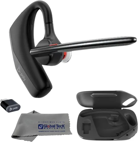 Vista 8 de Poly Voyager Legend 50-M - Auriculares Bluetooth, funda de carga, cancelación de ruido alimentada por IA, tecnología WindSmart de 4 micrófonos
