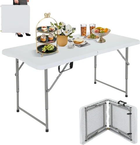 Vista 16 de Mesa Plegable de 4 Pies de Altura Ajustable con Asa Incorporada, Mesa Plegable Portátil de Servicio Pesado de 4 Pies con Patas de Acero