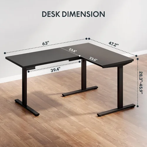 Vista 3 de SANODESK - Escritorio de pie en forma de L, altura ajustable, escritorio de esquina eléctrico, mesa de computadora ajustable de 63 x 48 pulgadas