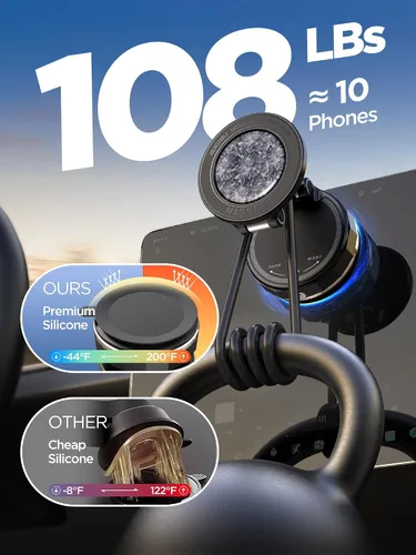 Vista 4 de Soporte magnético de teléfono de automóvil al vacío mejorado para MagSafe [108 + libras de succión más fuerte y 3000 gf magnético más fuerte], Negro