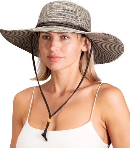 Vista 3 de Sloggers Sombrero de sol trenzado de ala ancha para mujer con cordón de viento, protección solar máxima UPF 50+ Salvia