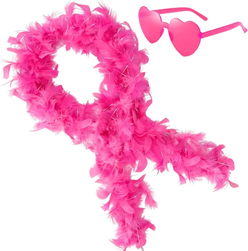 Vista 20 de Boa de plumas con lentes de sol sin montura de corazón, boa de plumas de 4 pies para despedida de soltero, Halloween, accesorio de disfraz