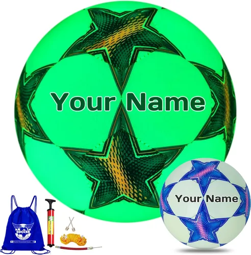 Vista 9 de Balón de Fútbol Personalizado que Brilla en la Oscuridad, Regalo de Balón de Fútbol Luminoso Personalizado con Nombre o Texto o Logotipo