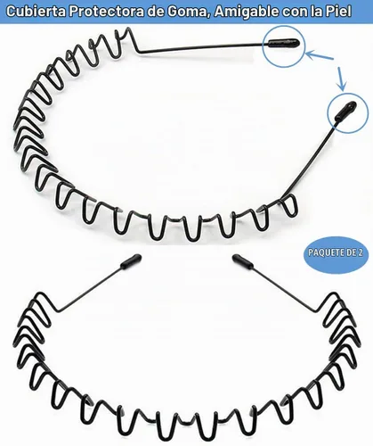 Vista 6 de bodbop XINGZHE Diadema de metal para el cabello, unisex, elástica, antideslizante, ondulada, para deportes, moda, 2 unidades Negro