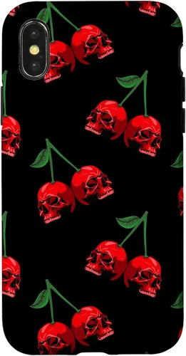Vista 5 de Cute Cherry Skull Pattern Red Scary Skulls Black Background Case for iPhone 17