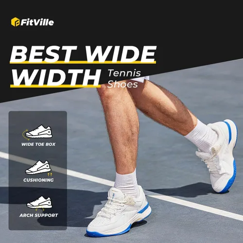 Vista 9 de FitVille Zapatos anchos de pickleball para hombre, zapatos de tenis con soporte de arco para fascitis plantar