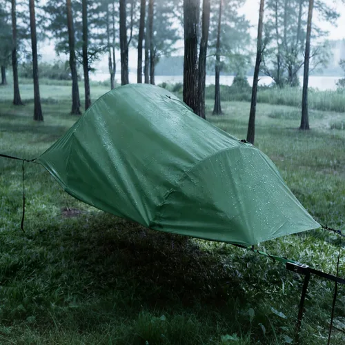 Vista 4 de TriHive - Tienda de campaña plana para acampar con mosquitera y lluvia PU3000, tienda de campaña 2 en 1 para una sola persona para mochileros