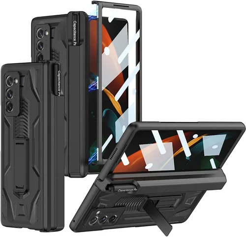 Vista 10 de Miimall Funda para Galaxy Z Fold 2 con protección de bisagra, protector de pantalla de alta transparencia, protector de bisagra magnético, soporte
