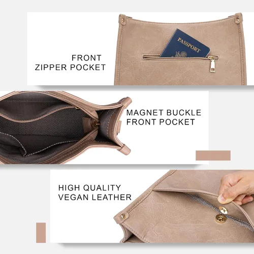 Vista 6 de Viva Terry - Bolsa bandolera de cuero vegano, moderna, con correa ajustable