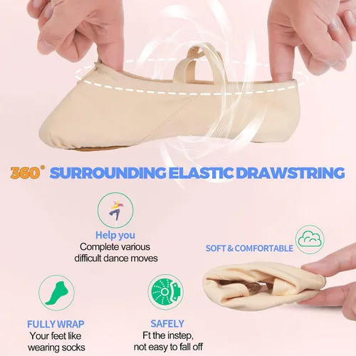 Vista 5 de OLORA Zapatos de ballet de lona para mujer, zapatillas de baile, suela dividida, zapatos de práctica para niñosniñasadultos