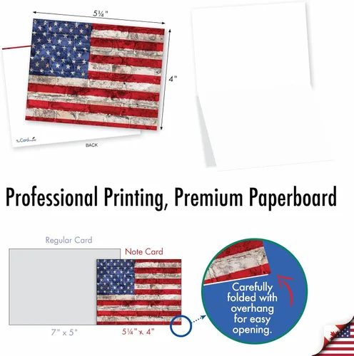 Vista 6 de The Best Card Company - 10 tarjetas en caja de la bandera estadounidense en blanco (4 x 5.12 pulgadas) - Tarjetas patrióticas surtidas para todas