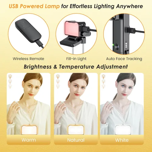 Vista 7 de Marchpower Trípode de seguimiento automático remoto de 63 pulgadas con rotación de 360° para iPhone con luz, soporte de trípode para teléfono