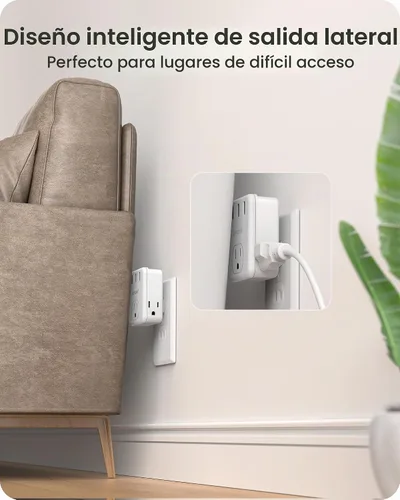 Vista 6 de LENCENT Adaptador de 3 clavijas a 2 clavijas, paquete de 2, extensor de 3 tomas de corriente con 3 USB