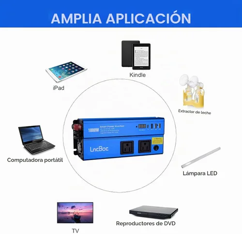 Vista 4 de Inversor de corriente 12v a 110v 1000w: Convertidor de 1000 vatios de CC a CA Inversores de batería para adaptador de cargador de coche con enchufe