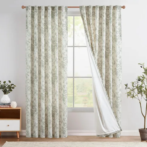 Vista 52 de Jinchan Cortinas de Mezcla de Lino con Estampado Floral para Sala de Estar, 84 Pulgadas de Largo, Cortinas con Bolsillo para Varilla y Tab Trasera
