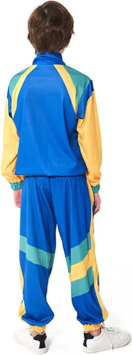Vista 2 de COREWO Conjunto deportivo de los años 80 para niños, disfraz de hip hop, parte superior y pantalones, ropa deportiva de baile retro