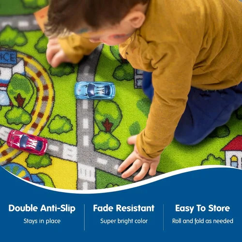 Vista 5 de Booooom Jackson Alfombra de juego para niños, alfombra de dinosaurio, alfombra de juego de dinosaurio, alfombra de coche para autos de juguete