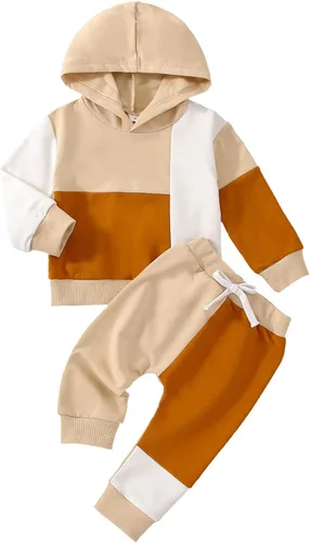 Vista 71 de Ropa de bebé niño 3 6 9 12 18 24M 3T Conjunto de pantalones con capucha patchwork sudadera con capucha pantalones de rayas traje de otoño invierno