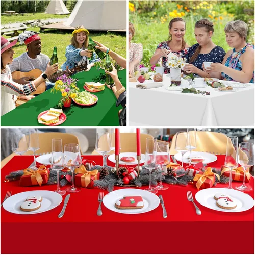 Vista 7 de MASHAN Paquete de 6 Manteles de Navidad a Granel, Manteles Desechables Rojos Blancos Verdes, Cubiertas de Mesa Rectangulares Temática de Italia