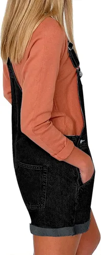 Vista 3 de Utyful - Pantalones cortos con pechera ajustables para mujer, en mezclilla, enrollables