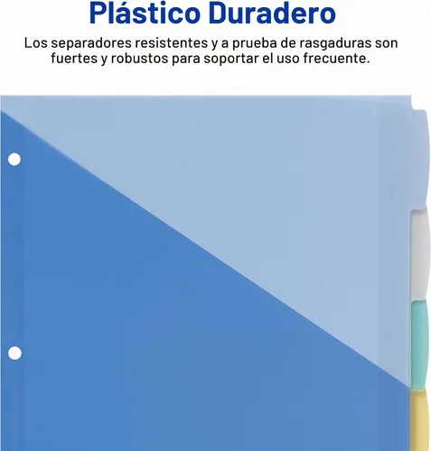 Vista 6 de Avery Write & Erase Separadores de plástico de bolsillo para carpetas de 3 anillas, juego de 5 pestañas, funciona con protectores de hojas