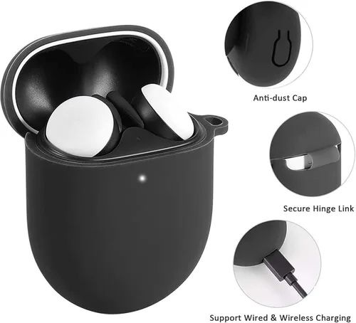 Vista 5 de Funda compatible con Google Pixel Buds Pro 2022, [LED frontal visible] [llavero] funda protectora de silicona para Google Pixel Pro (negro)