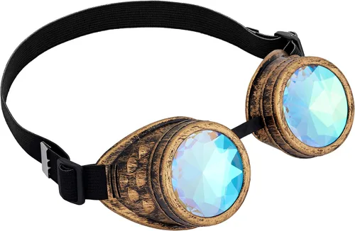 Vista 182 de Gafas de caleidoscopio retro con pinchos, gafas de cristal arcoíris steampunk estilo soldadura, gafas de cosplay punk