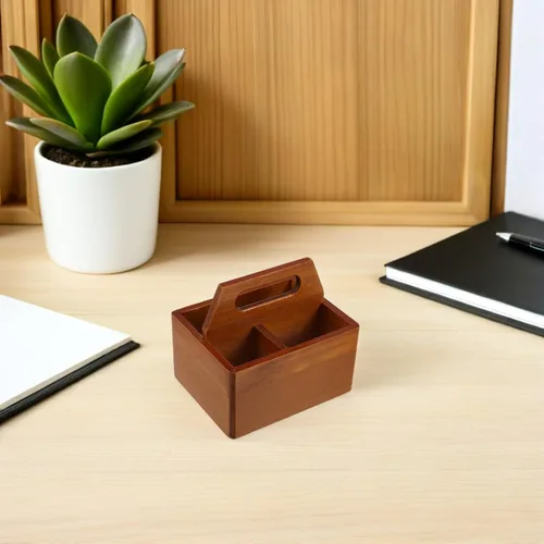 Vista 7 de Wooden Tea Bag Organizer Storage Box with Handle, 3 Compartments