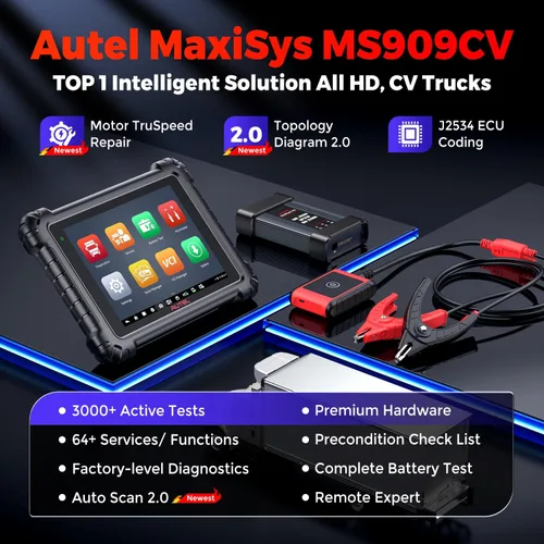 Vista 2 de Autel MaxiSys MS909CV, 2026 - Escáner diesel inteligente de alta resistencia OE-Level J2534 Programming, Motor TruSpeed, Topology 2.0, 64+ Resets