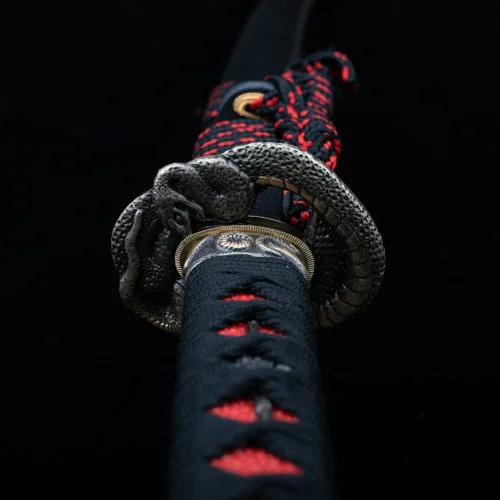 Vista 17 de Samurai Katana,1060 acero de alto carbono,Acero T10,Acero de Damasco,Aleación Tsuba,Mango de madera maciza