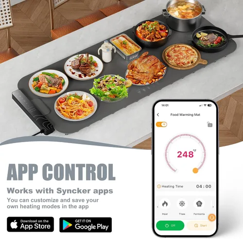 Vista 2 de Tapete de calentamiento para alimentos XXL de 37 x 15 pulgadas, almohadilla de calentamiento rápido de 10 segundos, bandeja de calentamiento