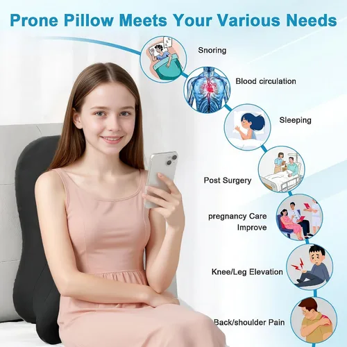 Vista 7 de cjc Almohada de cuña de espuma viscoelástica para adultos, almohada de cama con soporte multiposición y funda extraíble para dormir, sentarse, boca